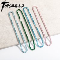 TOPGRILLZ Hüfte Hop Klassische Bunte 5MM Tennis Kette Wasserdicht und Farbe Retention Halskette Iced Blau/Grün/Rosa zirkonia