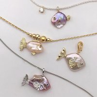 Chic Geometric Irregular Real Freshwater Pearls Neckalce Pink Fish Crab Shape Pearl Pendant Choker Birthday Gift Elegant Jewelry