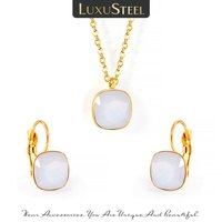 LUXUSTEEL Zirconia Jewelry Sets Wedding Jewelry Stainless Steel Geometry Pendant Necklace Earrings Bijoux Female Collars Party