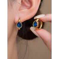 ANENJERY 316L Stainless Steel Heart Water Drop Square Zircon Hoop Earrings For Women Men Personality Luxury Design Jewelry Gifts