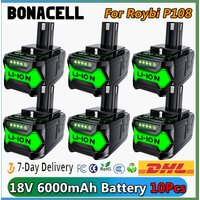 6.0Ah Battery For Ryobi P108 18V 6000mAh Li-ion Replacement Battery BPL1820 P108 P109 P106 P105 P104 RB18L50 Power Tool Baterry