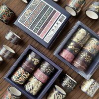 6 Rolls Of Vintage Hot Stamping Classical Washi Paper Tape Hand Account Background Decorative Tape Student Office Supplies