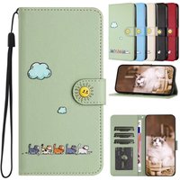 Leather Cat Phone Wallet Case Book Kickstand For Google Pixel 9 8 7 Pro 8A 7A 9A,Sony Xperia 1 10 V 5G Card Slot Cute Flip Cover
