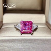 GXTRS 5CT Princess Cut Pink Moissanite Rings For Women 925 Pure Silver 3 Stone Lab Diamond Wedding Band Fine Jewelry Certificate