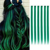 22 inch green heat-resistant synthetic hair party pick hair clip wig green hair extensions set messy bun clip extensions
