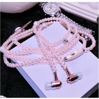 Pearl Necklace Earphones Pink rhinestone Jewelry Headphones With Microphone Earbuds for iPhone 14 Xiaomi Samsung Brithday Gift