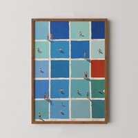 Summer Beach Diving Swim Ocean Waves Blue Posters Canvas Printing Vintage Wall Art Picture for Swimming Pool Home Decor Gifts