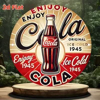 2D Flat Metal Sign Enjoy Coca Cola Vintage 1945 Ice Cold Retro Round Tin Sign Waterproof Aluminum Wall Art For Home Bar Garage C