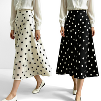 Karofi Women's Vintage Polka Dot High Waist Chi A-Line Midi Skirt Casual Elegant Swing Long Skirt with Lining S90805