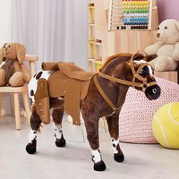 Cheval en peluche pour enfant avec sons de hennetement et de galop, selle et rênes, marron et blanc 85x28x60 cm