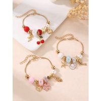 1pc or 3pcs Girls‘ Charm Bracelet Set with Shell, Pentagram, Flower, Starfish & Cherry. Cute Mix & Match Gift.
