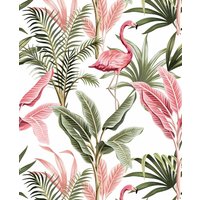 Watercolor Pink Flamingo Tropical Peel and Stick Wallpaper Removable Green Leaf Vinyl Self Adhesive Wallpaper for Wall Decor