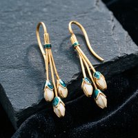Vintage Chic Imitation Enamel Magnolia Flowers Drop Earrings Women's Elegant Temperament Wedding Anniversary Jewelry Accessories