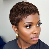 4inch short wavy human hair wigs machine made wig 150% density pixie cut human hair wig natural color brown/30/99j daily use