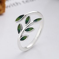 925 Sterling Silver Rings For Women Vintage Handmade Adjustable Retro Green leaf Ring Fashion Female Bijoux Gift