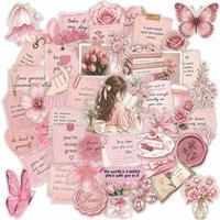 50Sheets Pink Watercolor Inspirational PET Stickers Transparent Waterproof Graffiti Decals for Planner RecordingYourLife Store