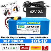 NEUE 36V 10S4P 200Ah Lithium-Batterie mit großer Kapazität für Elektrofahrräder und -roller mit BMS, XT60-Stecker/T-Stecker und Ladegerät inklusive.