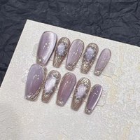 10pcs Handmade Press on Nails Purple Light Bulb Cat Eye Buchra Magic Mirror Miracle Fake Nail for Women&Girl Removable Nail Art