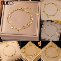 EILIECK 316L Stainless Steel Flower Butterfly Heart Charm Bracelet For Women Trendy Gold Color Waterproof Wrist Chain Jewelry