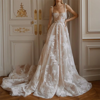 Elegant Strapless Floral Appliques Lace Up A-Line Bride Wedding Dresses Bridal Gowns Customiezd