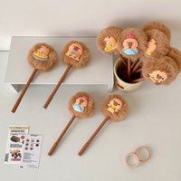 Kawaii Capybara Fluffy Pom-pom Gel Pen Cute Cartoon Animal Ballpoint Pen 0.5mm Black Ink Student Stationery Gift