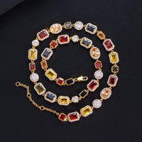 CWWZircons Vibrant Multi Color Cubic Zirconia Irregular Chain Necklace for Women Daily Party Engagement Jewelry Accessory DZ0097