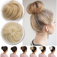 Snoilite Synthetic Blonde Straight Hair Bun Scrunchie Drawstring Chignons Bun Hairpieces Adjustable Hair Ponytails Extensions