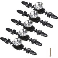 5 Pack Black Diamond Clear Crystal Glass Decorative Knobs with Plate,Drawer Dresser Pulls Handles with for Kitchen Bathroom