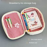 Cute Ins Plush Strawberry Stationery Storage Bag Fuzzy Cosmetic Pouch Large Capacity Multifunctional Pencil Case for Daily Use