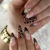 24pcs French Almond Press on Nails White Polka Dots False Nails Bow Wearable Stick-on Nails Fake Nail Uñas Накладные Ногти 네일팁