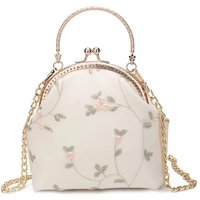 Vintage Embroidery Lace Flowers Shell Lock Purses for Women Wedding Bag Small Chain Women Shoulder Crossbody Bag Fringe Bags