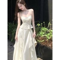 Beach Vacation Style White Strap Top Women's Summer New High-End Feelings Skirt Set Fashionable Half-length Skirts