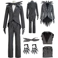 Jack Cosplay Skellington przebranie na karnawał dla dorosłych mężczyzn Fantasia kurtka spodnie strój mężczyzna Halloween karnawał przebranie na imprezę