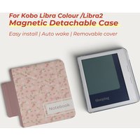 Twosheep suit for Kobo Libra Colour Kobo Libra2 7-inch Case Magnetic Detachable Cover Clear Back Auto Wake Sleep Floral Notebook