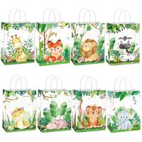 4//12pcs Jungle Animals Candy Gift Bags Biscuit Packing Bag Wild One Safari Gift Bags Kids Birthday Party Decoration Supplies