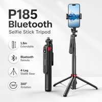 P185 Bluetooth Selfie Stick Tripod, 1.8M Extendable Phone Tripod Stand with Detachable Remote, Anti-Shake Portable 4-Leg Selfie