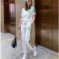 Women's Fashion Suit Spring Summer New Zipper Hooded Short Sleeve Coat Casual Crop Tops Pants 2 Two Piece Set For Women Clothing