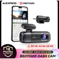 REDTIGER F9 Dashcam 4K Autokamera Vorne und Hinten mit WLAN GPS Parkmodus Nachtsicht Autorekorder mit App-Steuerung