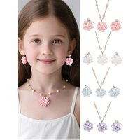 3pcs Girls‘ Sweet Floral & Pearl Jewelry Gift Set: Necklace and Earrings for Everyday