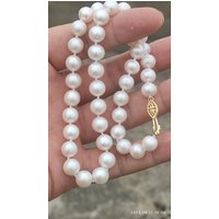AAA++++8-9mm circular natural akoya white pearl necklace 18"