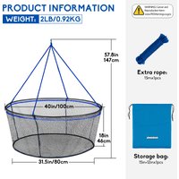 Foldable Fishing Net Landing Fishing Pier Nets with Rope 40in 100cm Drop Net for Pulling Up Fish Portable Bridge Fishing Net
