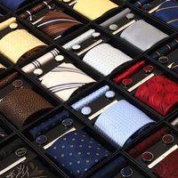 Hot Sale Holiday Gift Box For Men 8 cm Tie Handkerchief Cufflink Clip Set Blue Print Wedding Present Fit Business