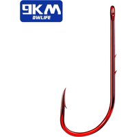9KM 25-50Pcs Red Baitholder Hooks Long Shank, Worm Hook Holder Bait Hook for Saltwater & Freshwater Terminal Tackle