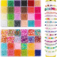 2400pcs 6MM/ 0.023inch 48colors DIY Round Colorful Beads for Jewelry Making Kit Bracelets Necklace DIY Crafts Gift Set