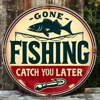 1pc 8x8" Vintage Fishing Aluminum Sign - "Gone Fishing, Catch You Later" Decor for Bar Garage Outdoor Enthusiasts Gift