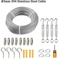 3mm Diameter 304 Stainless Steel Cable with Turnbuckles for String Light Hanging Garden Trellis Curtain Clothes line