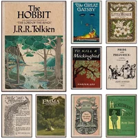 Vintage Rustic Library Classic Book Covers Modern Literature Poster Canvas Painting Wall Art Pictures Home Nursery Decor Gift