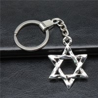 Keychain Holder Souvenirs Gift Vintage Handmade Antique Silver Color 45x38mm Star Of David Pendant Keyring