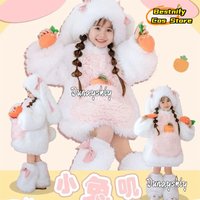 Child Kawaii Rabbit Ears Furry Cosplay Clothes Winter Hoodies Warm Zip-up Casual Suit Lolita Hoodie Long Sleeve