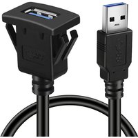 1m Square Single Port USB 3.0/2.0 Male to Female Panel Flush Mount Dashboard Extension Data Cable For Car Truck Boat Motorcycle